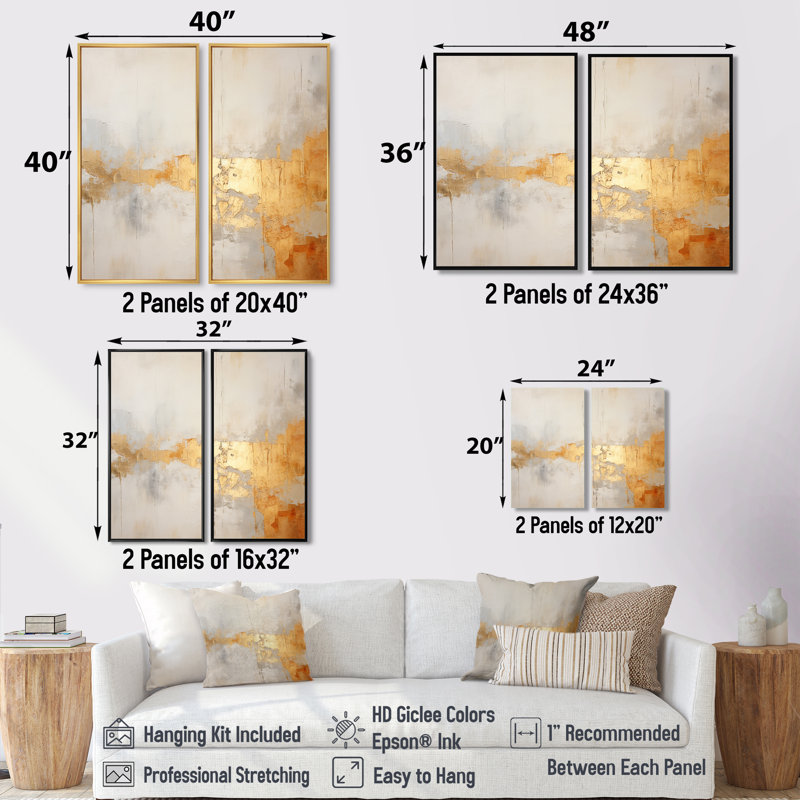 Beige doré minimalisme - impressions sur toile beiges, H 36 po x l 48 po, Toile tendue sur cadre, Ne s’applique pas
