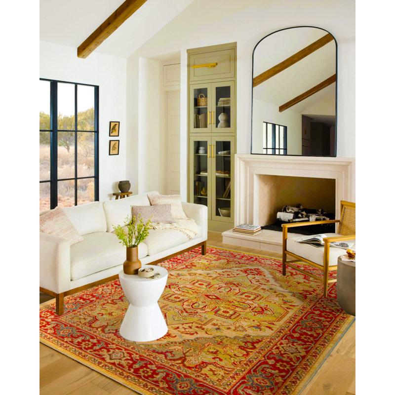 Tapis décoratif et tapis lavable dans des tons orange traditionnels, Tapis de couloir 2 pi 8 po x 6 pi 7 po
