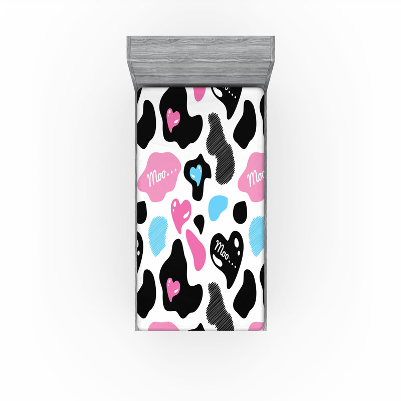 Drap-housse orange Ambesonne, Imprimé animal rose pâle / noir / blanc, Drap-housse pour lit simple TG