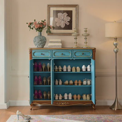Blue Solid + Manufactured Wood Shoe Storage Bench
