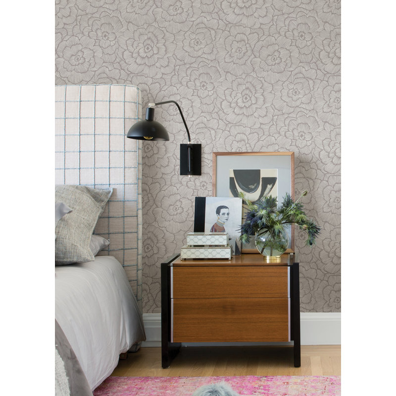 Floral Wallpaper Roll, Gray
