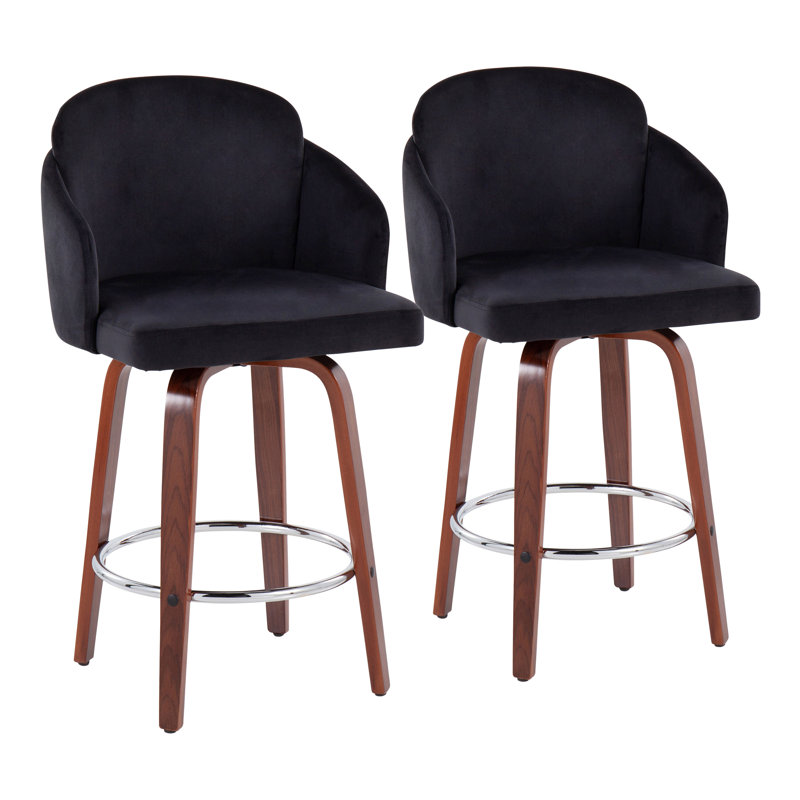 Tabouret tournant 25 "Violetta, Velours noir, Noyers