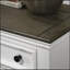Table de chevet 3 tiroirs en bois, blanc vieilli et gris