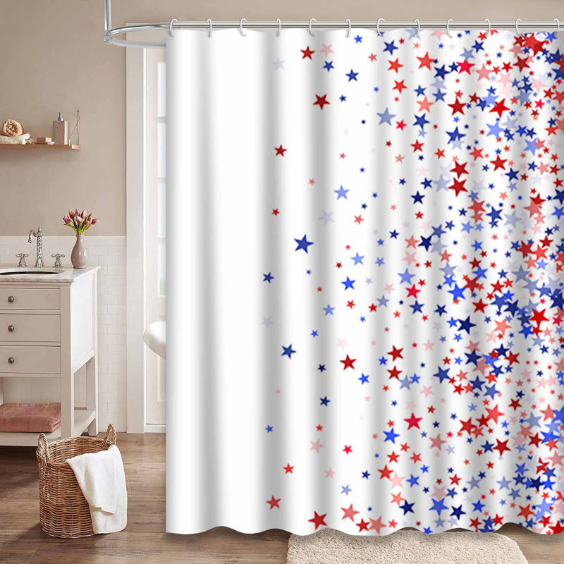 Rideau de douche à 12 crochets avec drapeau bleu, L 72 po x l 78 po