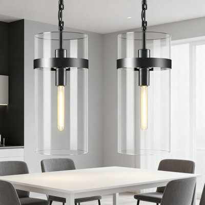 Luminaire suspendu moderne en verre réglable pour îlot de cuisine, abat-jour transparent avec ampoules à intensité variable, luminaire suspendu d'intérieur de style campagnard rétro pour salle à manger et salle de bain