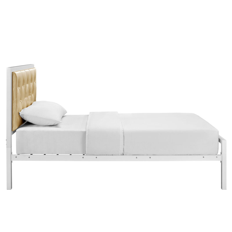 Mia Vinyl Platform Bed Frame, Golden Champagne, Twin