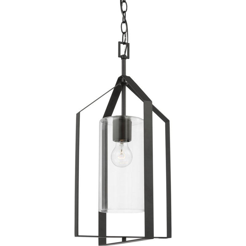 Luminaire suspendu 1 lumière Margan, Transparent, Noir mat