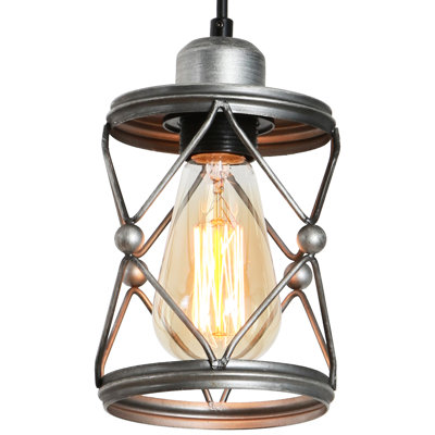 Suspension industrielle argentée avec cordon ajustable pour une utilisation intérieure dans un îlot de cuisine, un salon ou une chambre - Montage facile - Luminaire vintage en métal pour cuisine, salle à manger ou grenier - Abat-jour en nickel brossé, bouton-poussoir