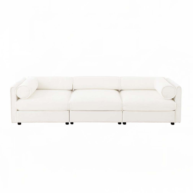Canapé en chenille, 3, H 27,9 po x l 109 po x P 37,4 po, Blanc