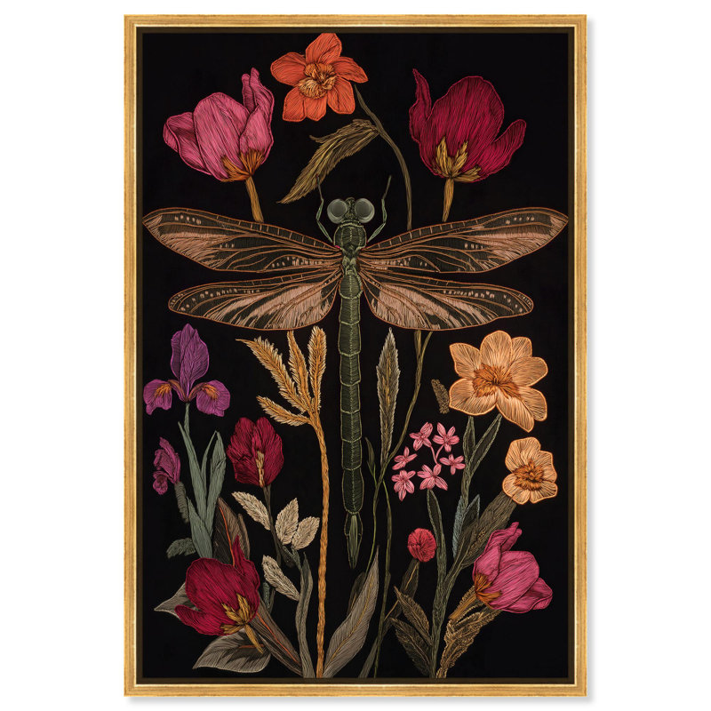 Décoration botanique sur toile Ruby Reed Rider II par Art Remedy, Cadre flottant doré, H 16 po x l 11 po
