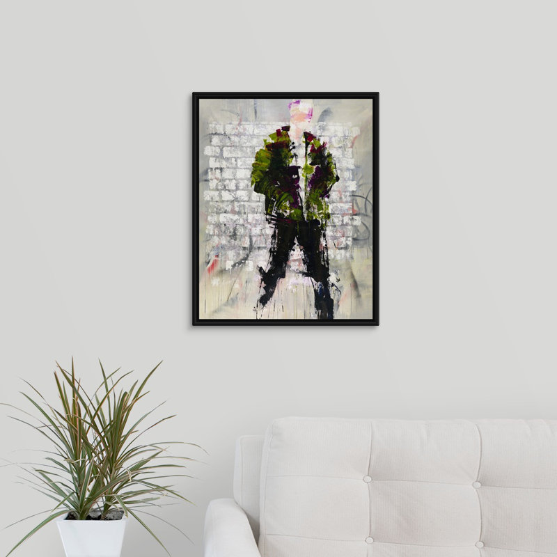 « cool metropolitan », peinture sur toile, H 21,7 po x l 17,7 po x P 1,75 po, Cadre flottant noir