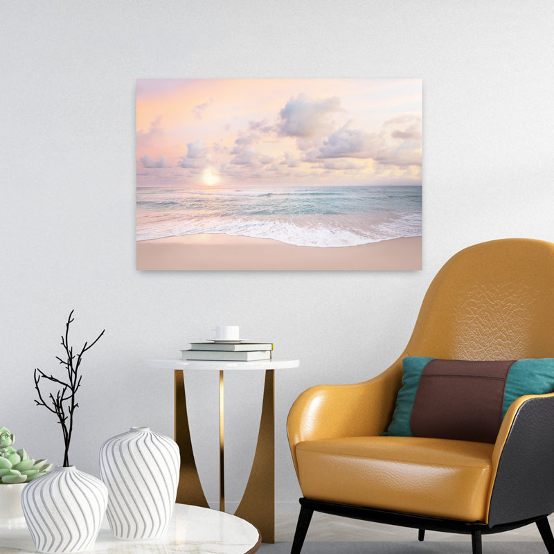 Art mural contemporain plage nuageux et coucher de soleil, H 24 po x l 16 po