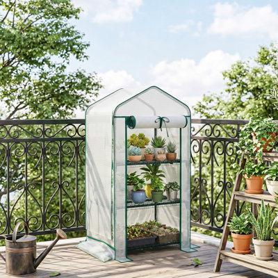 Mini Greenhouse with Screen Roof, Portable Small Greenhouse, White