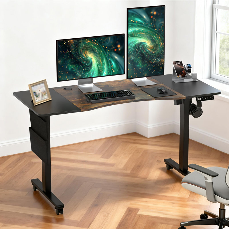Jeu de bureau électrique à hauteur réglable pour s'asseoir et s'asseoir pour la maison et le bureau, Brun / Noir
