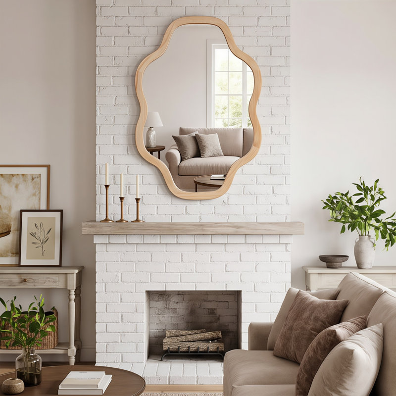 Miroir mural en bois massif Cloud, Bois naturel