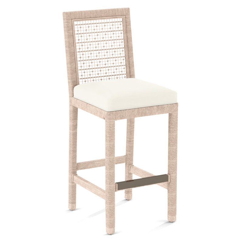 Pine Isle Bar Stool, Sunbrella Beige Pinstripe; 6205-74, Bisque