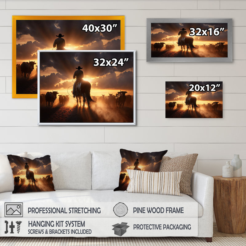 Narvin Wrangler In Sunset IV - art mural coucher de soleil, H 24 po x l 32 po x P 1 po, Cadre flottant noir