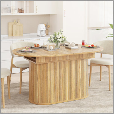 Table de salle à manger extensible de 55,11 po à 70,86 po avec pieds rayés pour le salon et la cuisine (naturel)