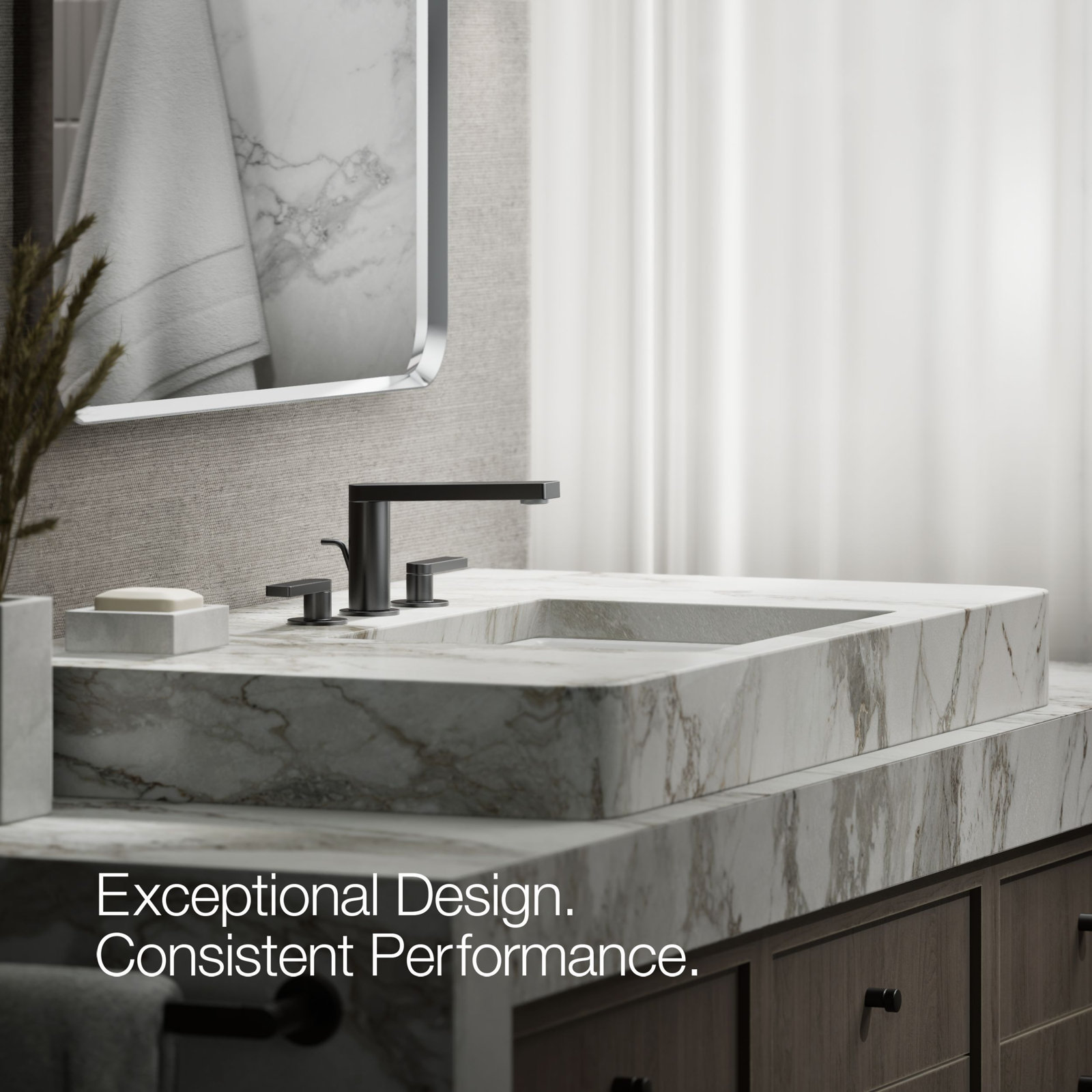 Composed Widespread Bathroom Faucet with Drain, Matte Black