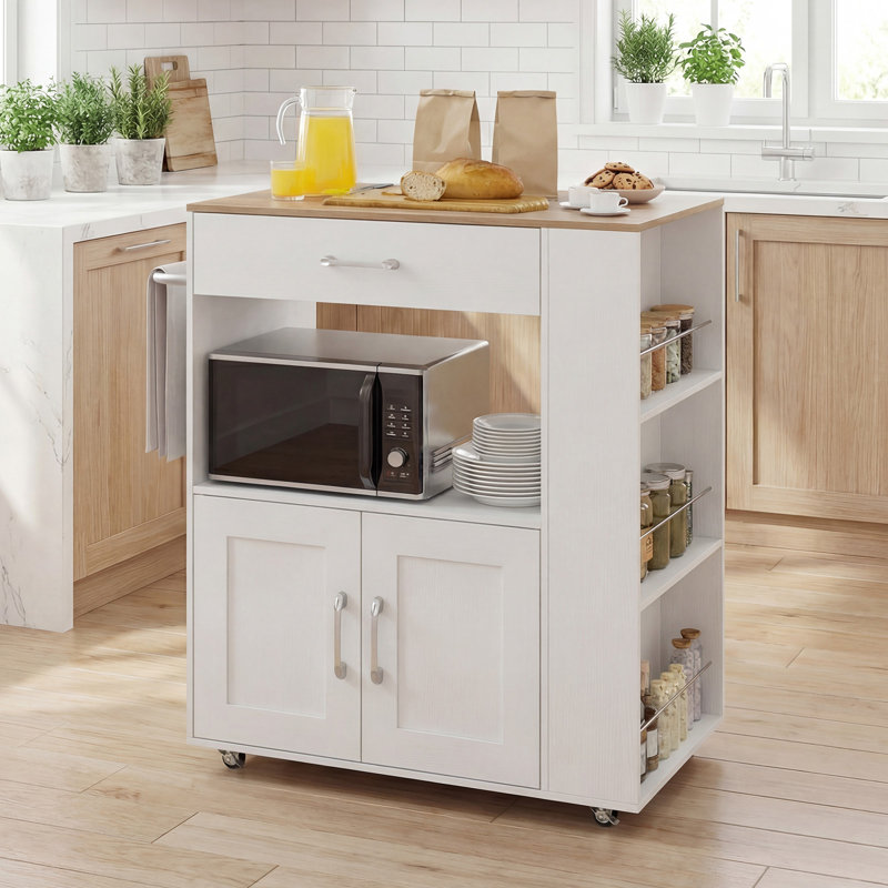 Wood Kitchen Cart, White