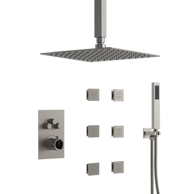 Ceiling Mounted Thermostatic Shower System , High Pressure Rainfall Shower Faucet with Handheld Shower