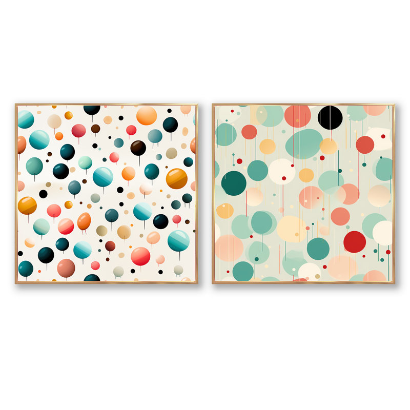 Jayce - Ensemble de 2 collages carrés à formes abstraites, H 16 po x l 33 po, Cadre flottant doré
