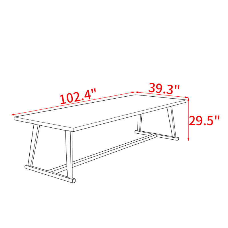 Modern simple style solid wood dining table, 29.5"H x 102.4"L x 39.3"W