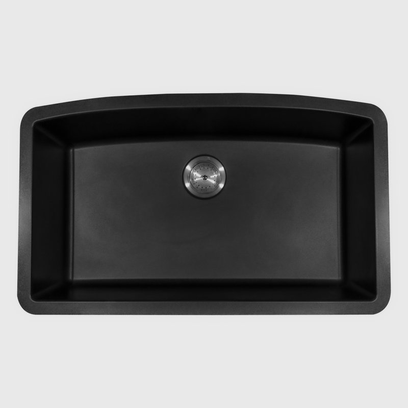 Évier de cuisine à simple cuve encastrable 32 po x 19 po Quartz, Noir