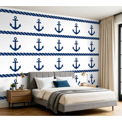 Ensemble de papiers peints et adhésifs muraux de style nautique sans soudure, papier adhésif de contact amovible pour décoration murale de salon H 100 po x l 144 po