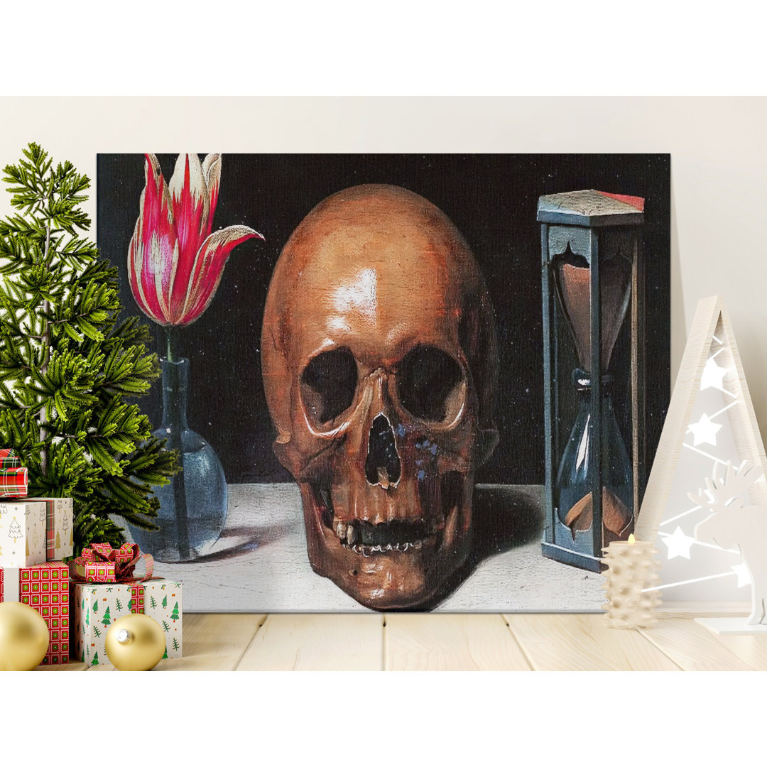 Vanitas Canvas Wall Art, Skull Tulip Hourglass Print, Gallery Wrapped, Ready to Hang, Gothic Decor, Archival Quality