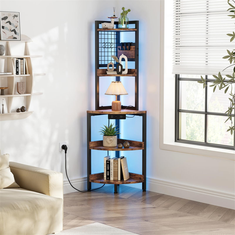 Bastos 151.5cm H x 40cm W Metal Corner Bookcase, Brown / Black