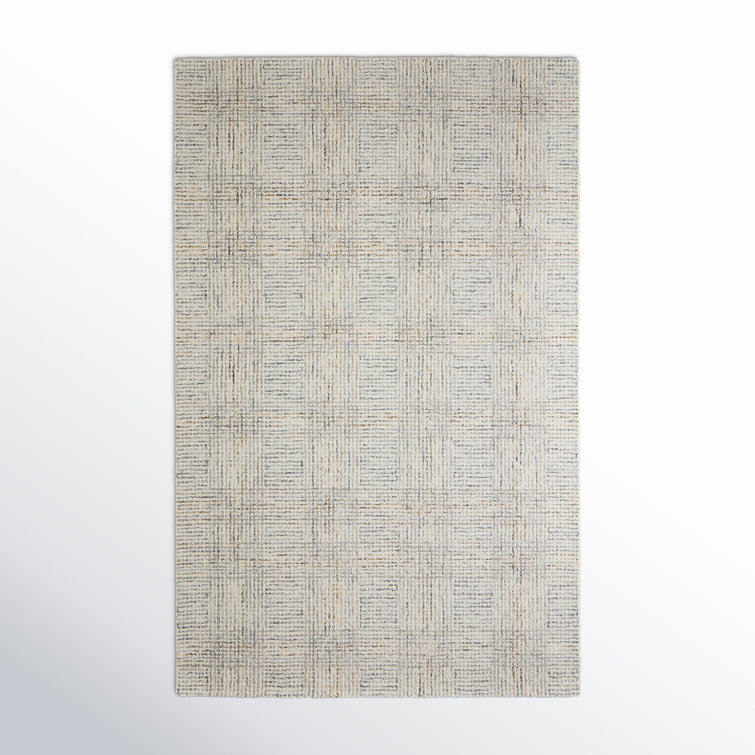 Armando Plaid Hand Tufted Wool/Cotton Gray/Ivory Area Rug