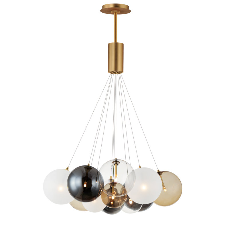 Luminaire suspendu grappe 12 lumières Alikee, Blanc / fumée / ambre, Or