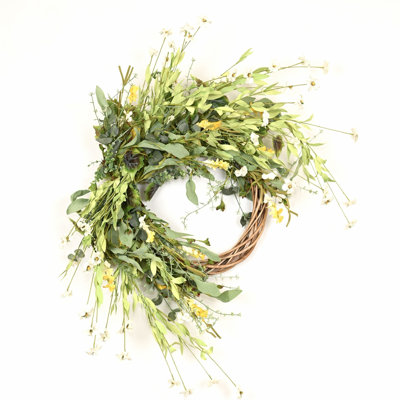 24" Artificial Farmhouse Half Ring Berry Greenery Leaves Wildflower Floral Wreath For Front Door