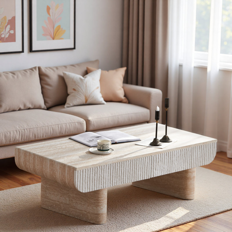 Table basse moderne avec 2 tiroirs cannelés