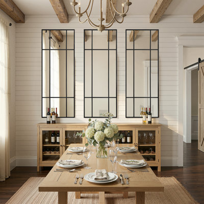 63" H X 24" W Rectangular Metal Accent Mirror Window Pane Decorative Mirror Vanity Wall Mirror for Bathroom Entryway Living Room