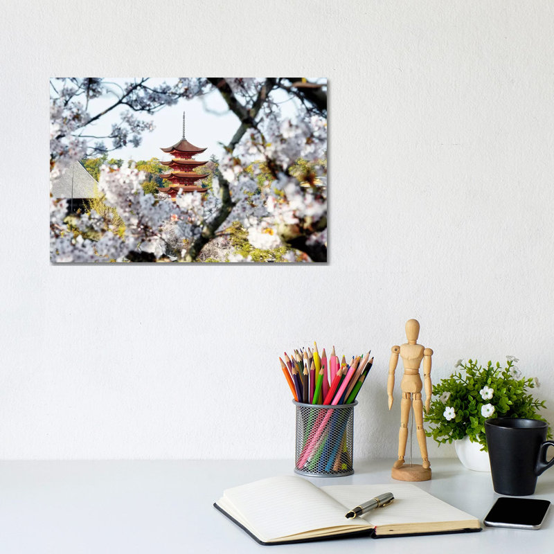 Beautiful Pagoda And Sakura In Miyajima by Philippe Hugonnard - Wrapped Canvas Print, 20.32 cm H x 30.48 cm W