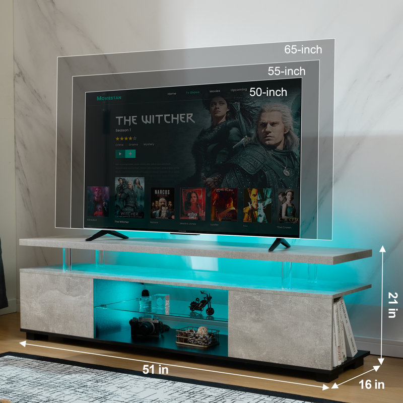 Kelsha 51'' W LED TV Stand with Storage, Gray