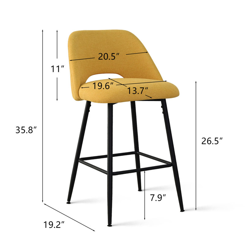 Tabouret de comptoir rembourré 26,5 po Jayden, Jaune