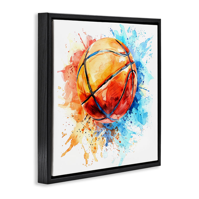  Art mural encadré "Basketball" par LSR Design Studio, Cadre flottant noir de jais, H 18 po x l 18 po