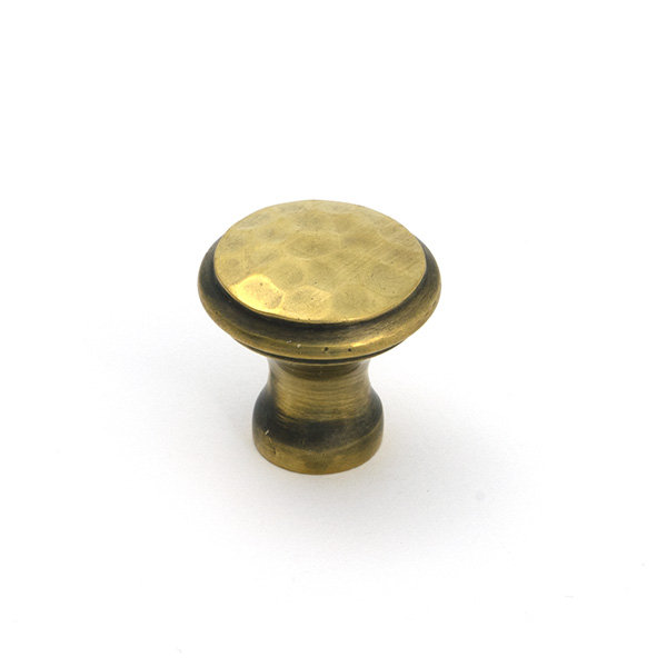 Hammered Round Knob, Aged Brass, 0.79" Knob Diameter