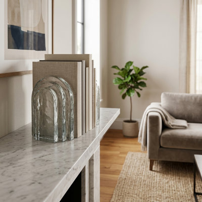 Serre-livres en verre transparent moderne en forme d'arche pour la décoration d'étagères et de bureaux - Apport décoratif et élégant pour la maison ou le bureau - Lot de 2,15 cm, transparent