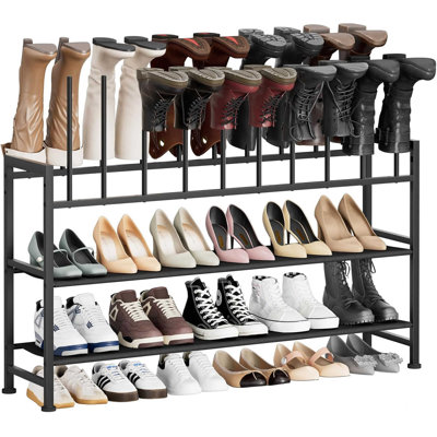 4 Tier Black Metal Boot Storage Rack, Multiuse Shoe Organizer Holds 10 Pairs For Tall Boots Sneakers High Heels Entryway