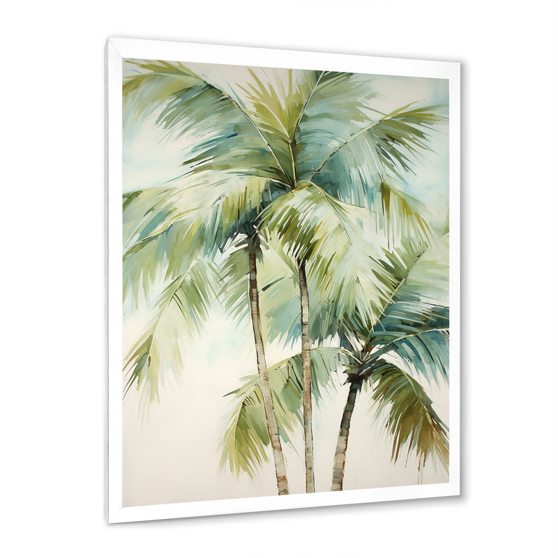 «Dreyfuss Green Minimalims Palm Trees I», reproduction d'art sur toile, palmiers, Cadre simple blanc