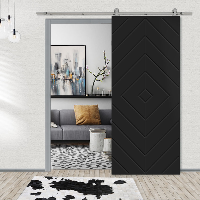 Manufactured Wood Barn Door with Installation Hardware Kit, 84" H x 30" W, Black