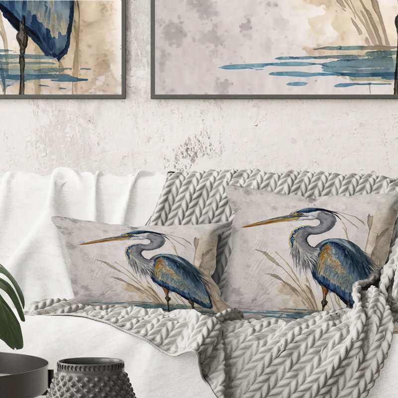 Coussin Heron By The Waterside Watercolor II - imprimé animaux Heron, H 12 po x l 20 po, Rectangulaire