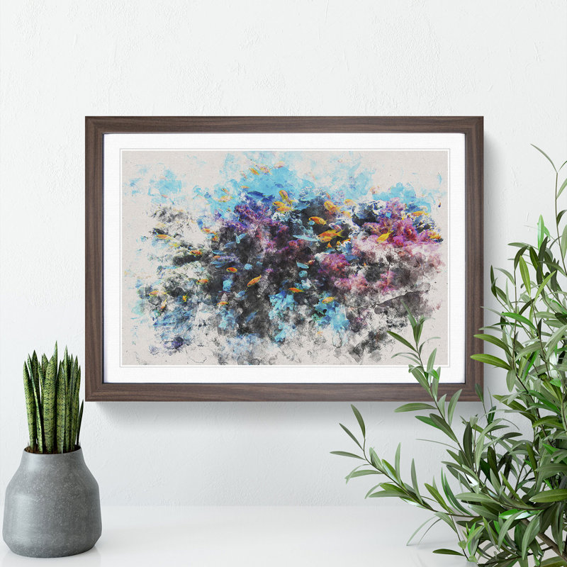 Coral Reef and Fish Vol.1 - Picture Frame Painting, 27cm H x 36cm W x 2cm D, Walnut