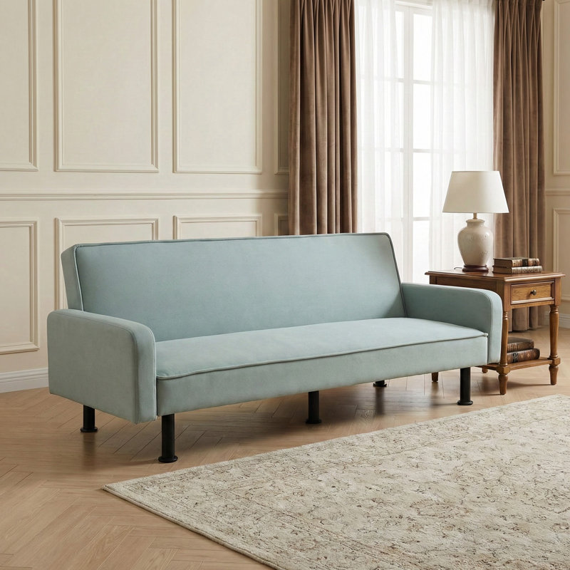 Convertible Sofa with Adjustable Backrest, Solid Wood Frame, Lake Green Velvet