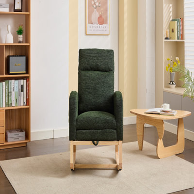 Chaise berçante d'appoint moderne avec pieds en bois massif, fauteuil de chambre de bébé rembourré, fauteuil confortable avec poche latérale et dossier haut