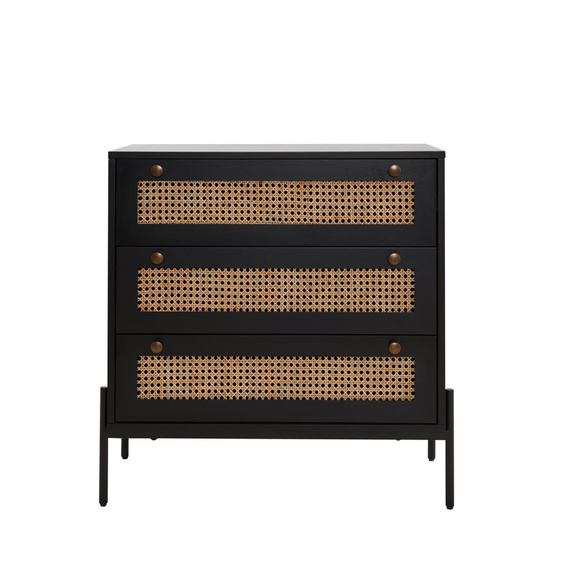Armoire à tiroirs autoportante, armoire de rangement avec 3 tiroirs décoratifs en rotin, armoire de rangement dans le vestibule